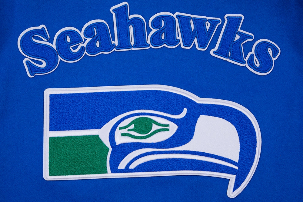 NFL SEATTLE SEAHAWKS RETRO CLASSIC MEN'S RIB WOOL VARSITY JACKET (ROYAL BLUE/WHITE)
