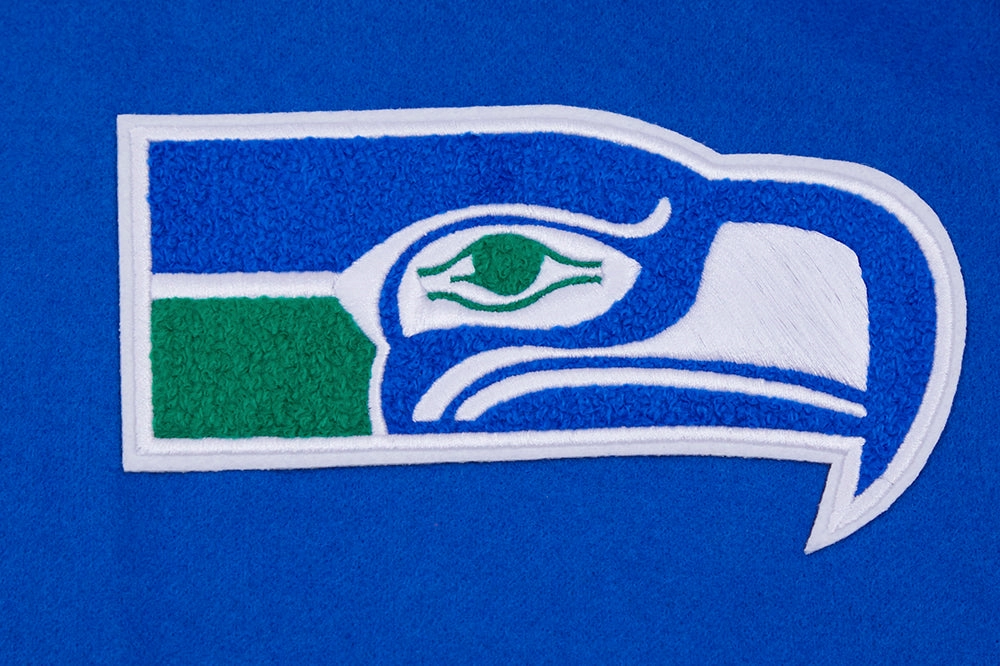 NFL SEATTLE SEAHAWKS RETRO CLASSIC MEN'S RIB WOOL VARSITY JACKET (ROYAL BLUE/WHITE)