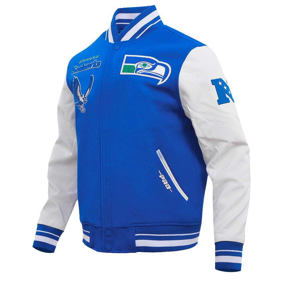 NFL SEATTLE SEAHAWKS RETRO CLASSIC MEN'S RIB WOOL VARSITY JACKET (ROYAL BLUE/WHITE)