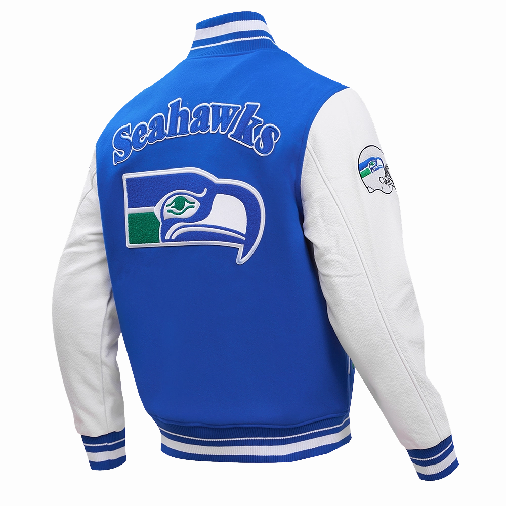 NFL SEATTLE SEAHAWKS RETRO CLASSIC MEN'S RIB WOOL VARSITY JACKET (ROYAL BLUE/WHITE)