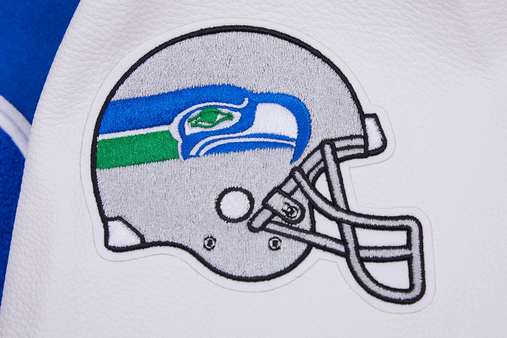 NFL SEATTLE SEAHAWKS RETRO CLASSIC MEN'S RIB WOOL VARSITY JACKET (ROYAL BLUE/WHITE)