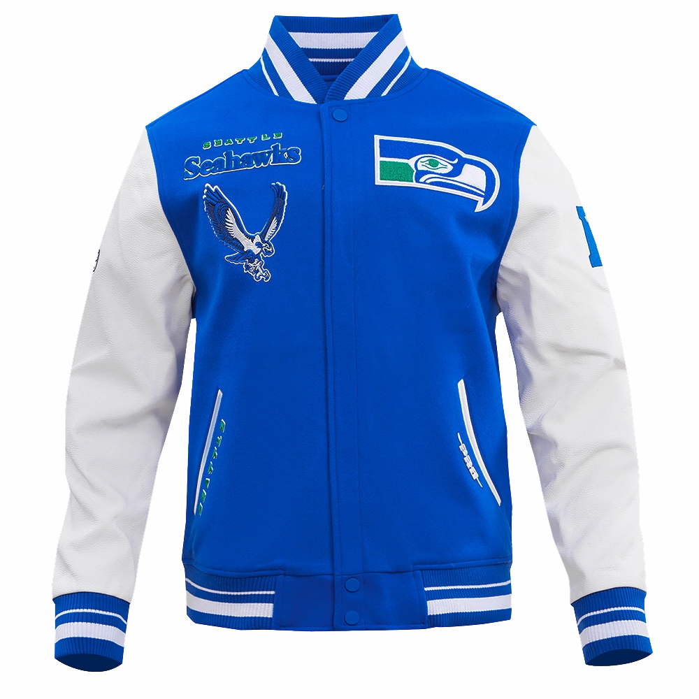 NFL SEATTLE SEAHAWKS RETRO CLASSIC MEN'S RIB WOOL VARSITY JACKET (ROYAL BLUE/WHITE)