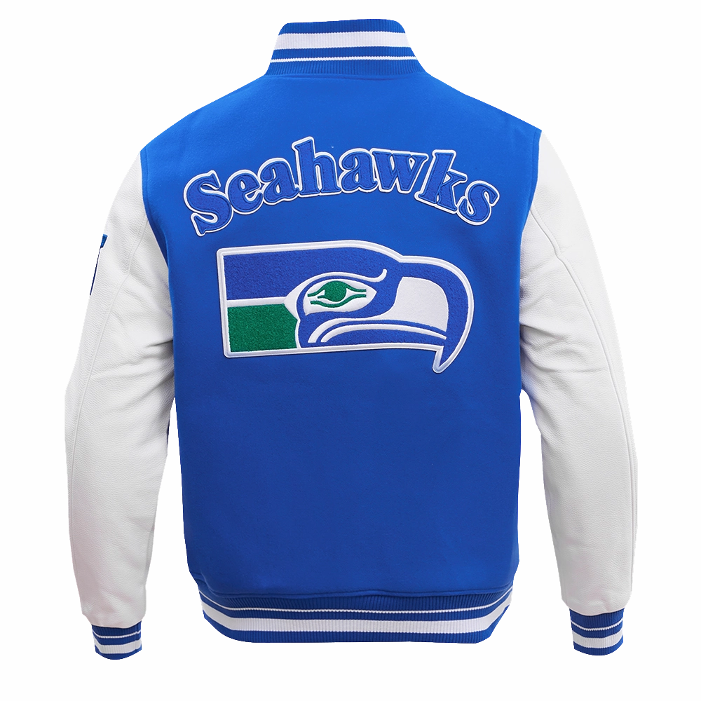 NFL SEATTLE SEAHAWKS RETRO CLASSIC MEN'S RIB WOOL VARSITY JACKET (ROYAL BLUE/WHITE)