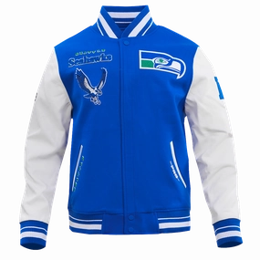 NFL SEATTLE SEAHAWKS RETRO CLASSIC MEN'S RIB WOOL VARSITY JACKET (ROYAL BLUE/WHITE)