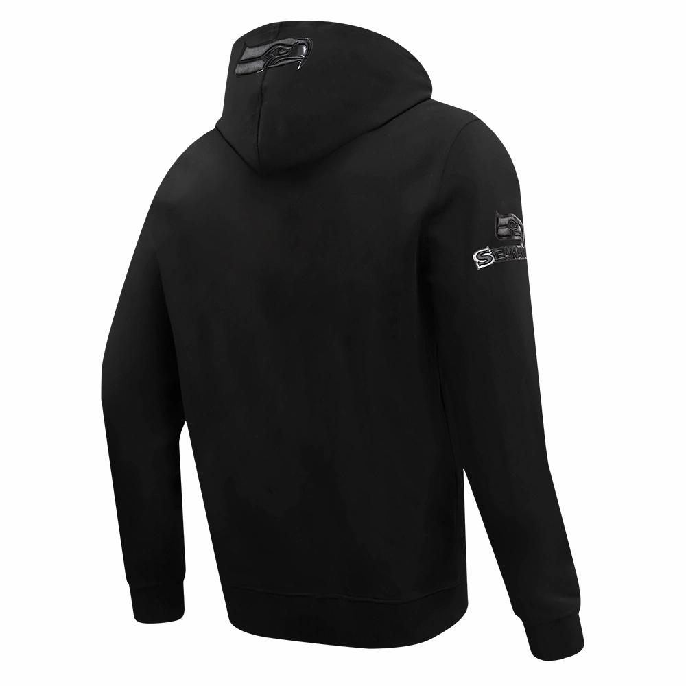 NFL SEATTLE SEAHAWKS TRIPLE BLACK MEN'S DOUBLE KNIT PULLOVER HOODIE (TRIPLE BLACK MEN'S)