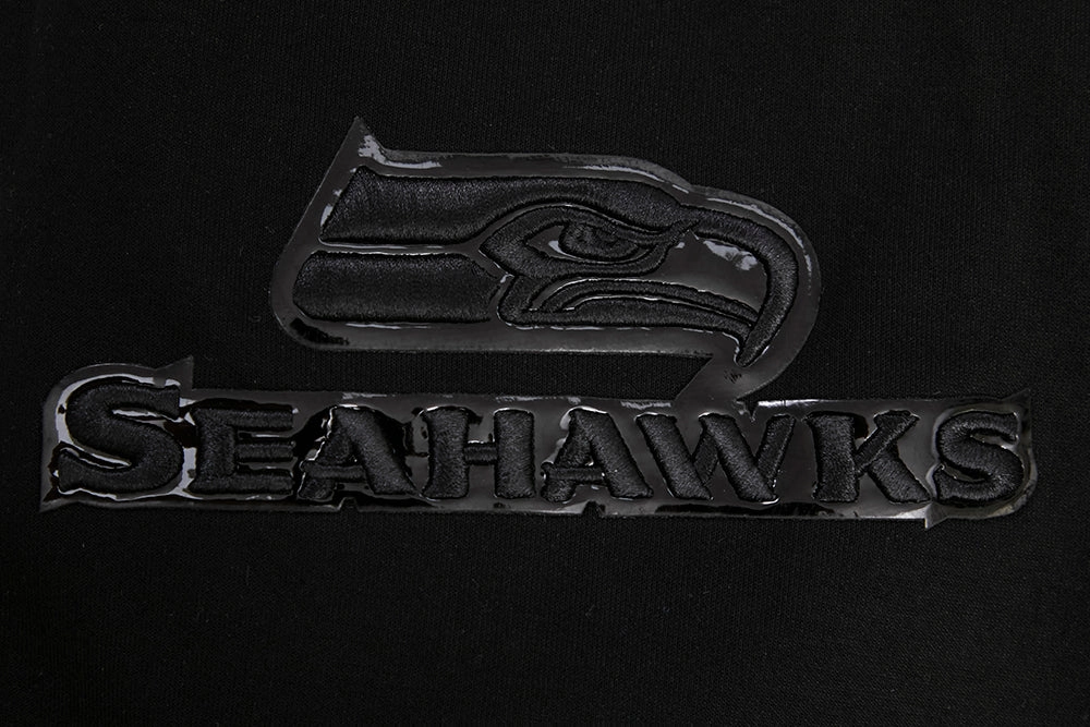 NFL SEATTLE SEAHAWKS TRIPLE BLACK MEN'S DOUBLE KNIT PULLOVER HOODIE (TRIPLE BLACK MEN'S)