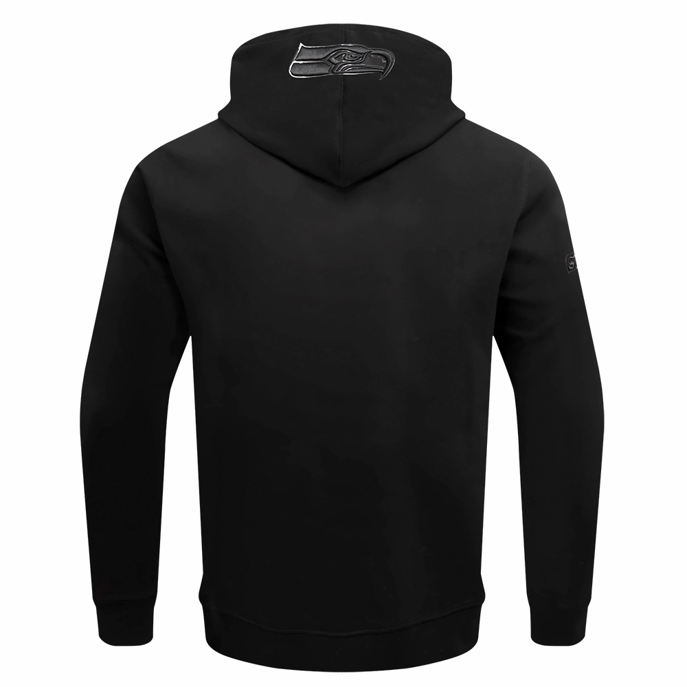 NFL SEATTLE SEAHAWKS TRIPLE BLACK MEN'S DOUBLE KNIT PULLOVER HOODIE (TRIPLE BLACK MEN'S)