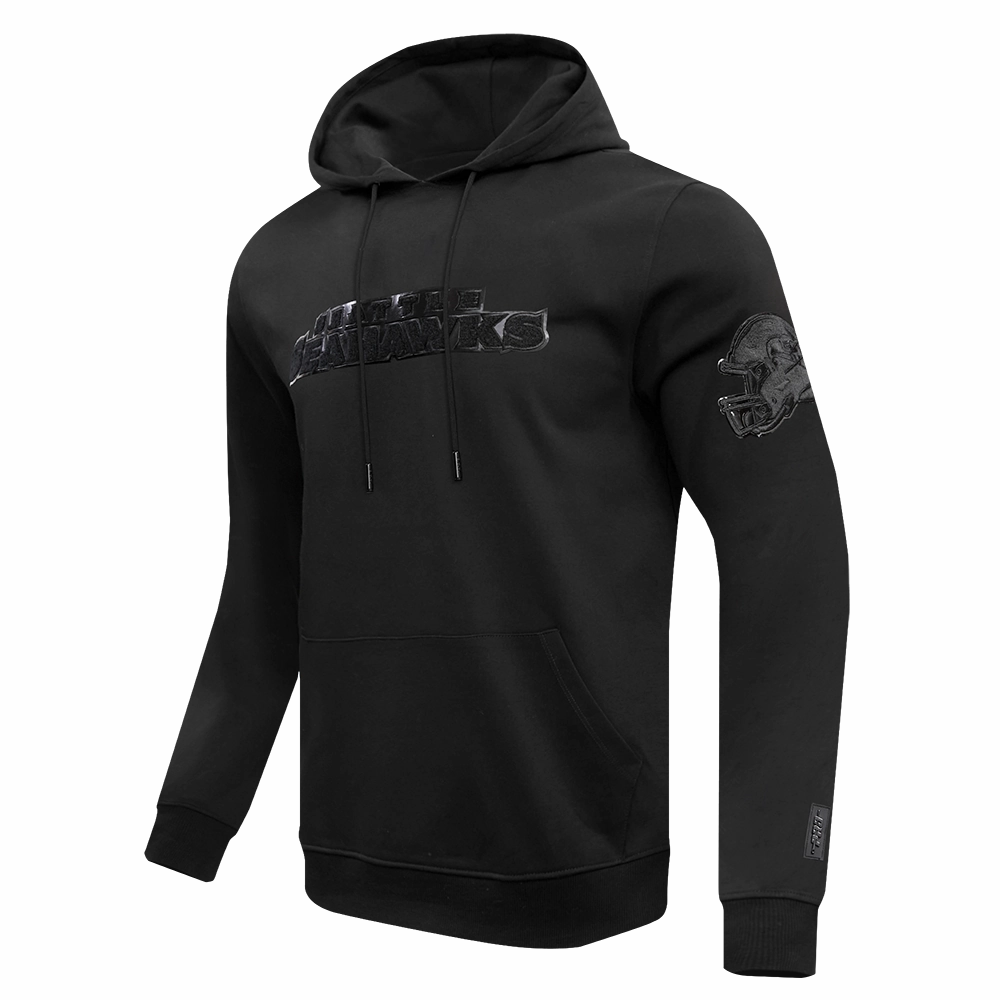 NFL SEATTLE SEAHAWKS TRIPLE BLACK MEN'S DOUBLE KNIT PULLOVER HOODIE (TRIPLE BLACK MEN'S)