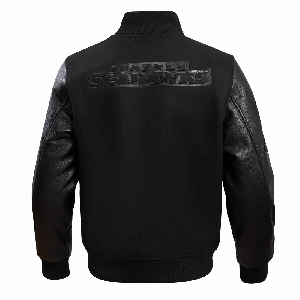 NFL SEATTLE SEAHAWKS TRIPLE BLACK MEN'S WOOL VARSITY JACKET (TRIPLE BLACK MEN'S)