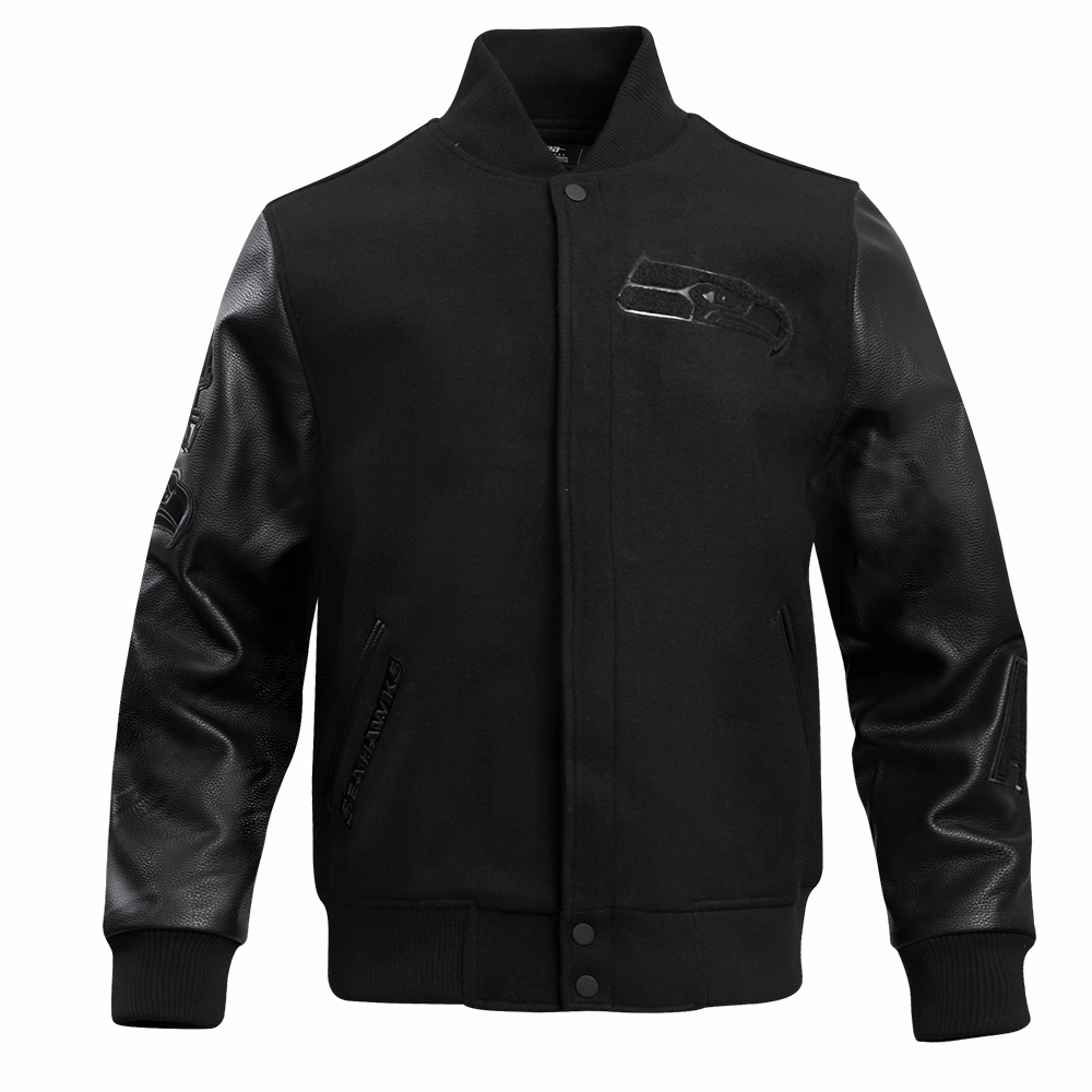 NFL SEATTLE SEAHAWKS TRIPLE BLACK MEN'S WOOL VARSITY JACKET (TRIPLE BLACK MEN'S)