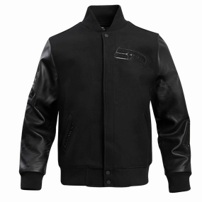 NFL SEATTLE SEAHAWKS TRIPLE BLACK MEN'S WOOL VARSITY JACKET (TRIPLE BLACK MEN'S)