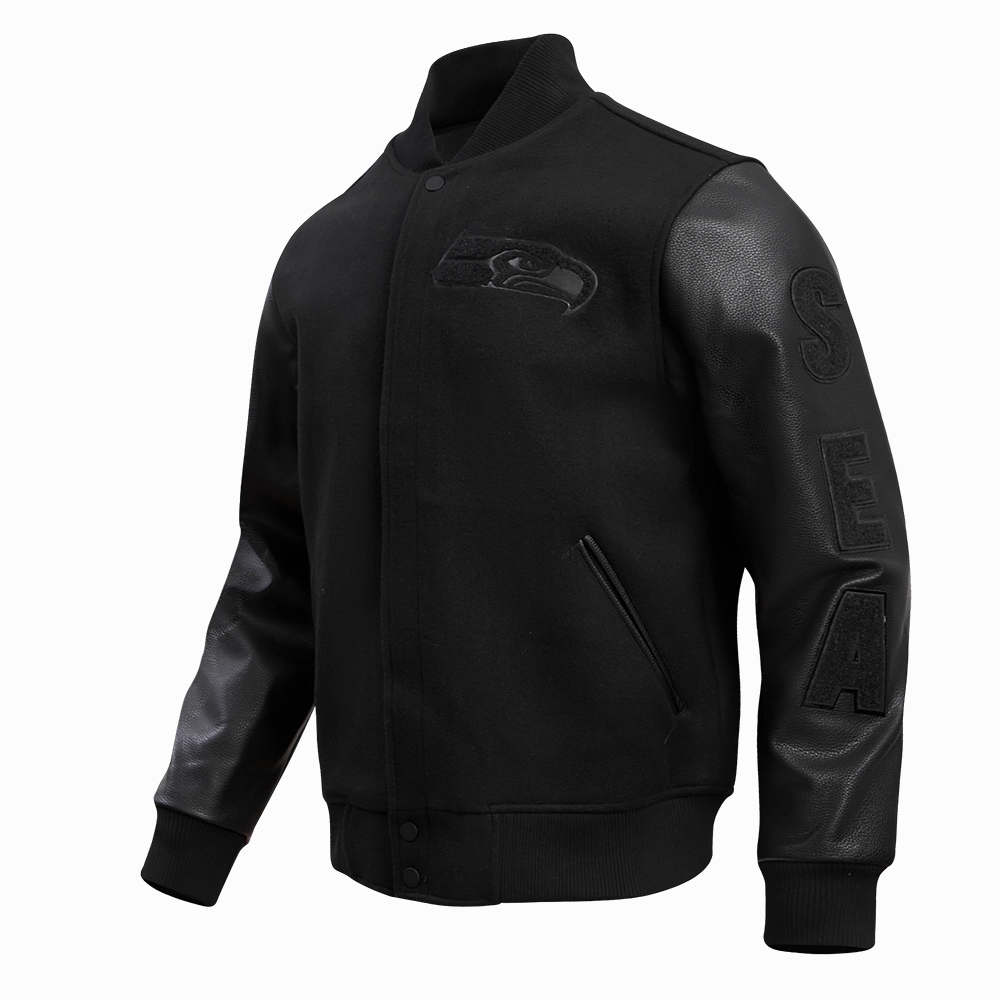 NFL SEATTLE SEAHAWKS TRIPLE BLACK MEN'S WOOL VARSITY JACKET (TRIPLE BLACK MEN'S)