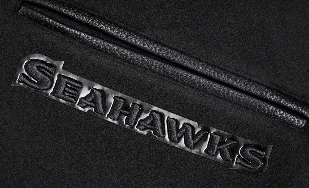 NFL SEATTLE SEAHAWKS TRIPLE BLACK MEN'S WOOL VARSITY JACKET (TRIPLE BLACK MEN'S)