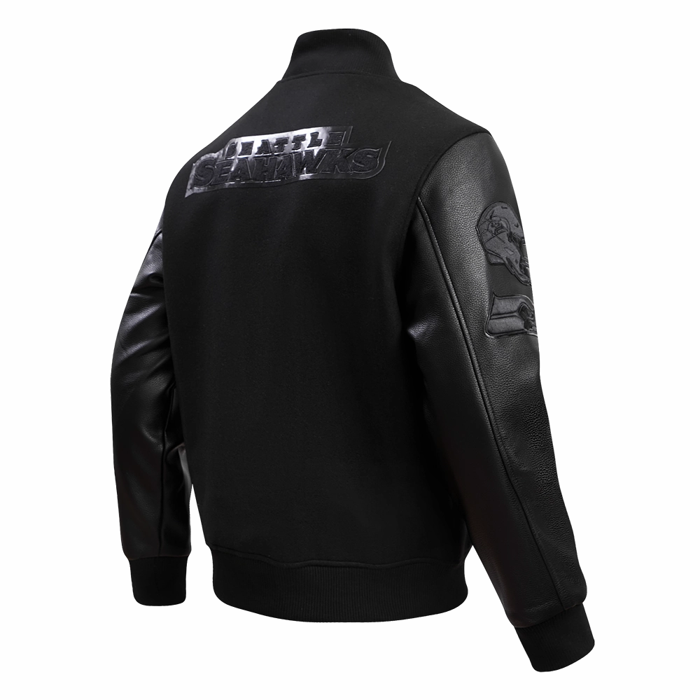 NFL SEATTLE SEAHAWKS TRIPLE BLACK MEN'S WOOL VARSITY JACKET (TRIPLE BLACK MEN'S)
