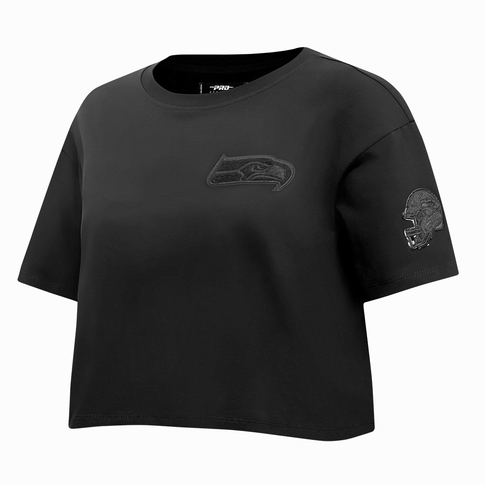 NFL SEATTLE SEAHAWKS TRIPLE BLACK WOMEN'S SINGLE JERSEY BOXY TEE (TRIPLE BLACK)