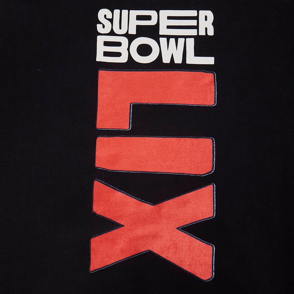 NFL SUPER BOWL 59 MEN'S DROP SHOULDER FLEECE PULLOVER HOODIE (BLACK)