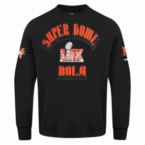 NFL SUPER BOWL 59 MEN'S NOLA DROP SHOULDER FLEECE CREWNECK (BLACK)
