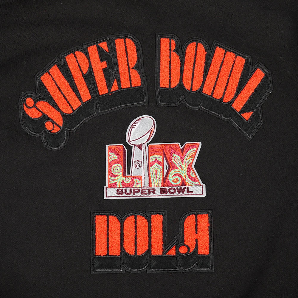 NFL SUPER BOWL 59 MEN'S NOLA DROP SHOULDER FLEECE CREWNECK (BLACK)