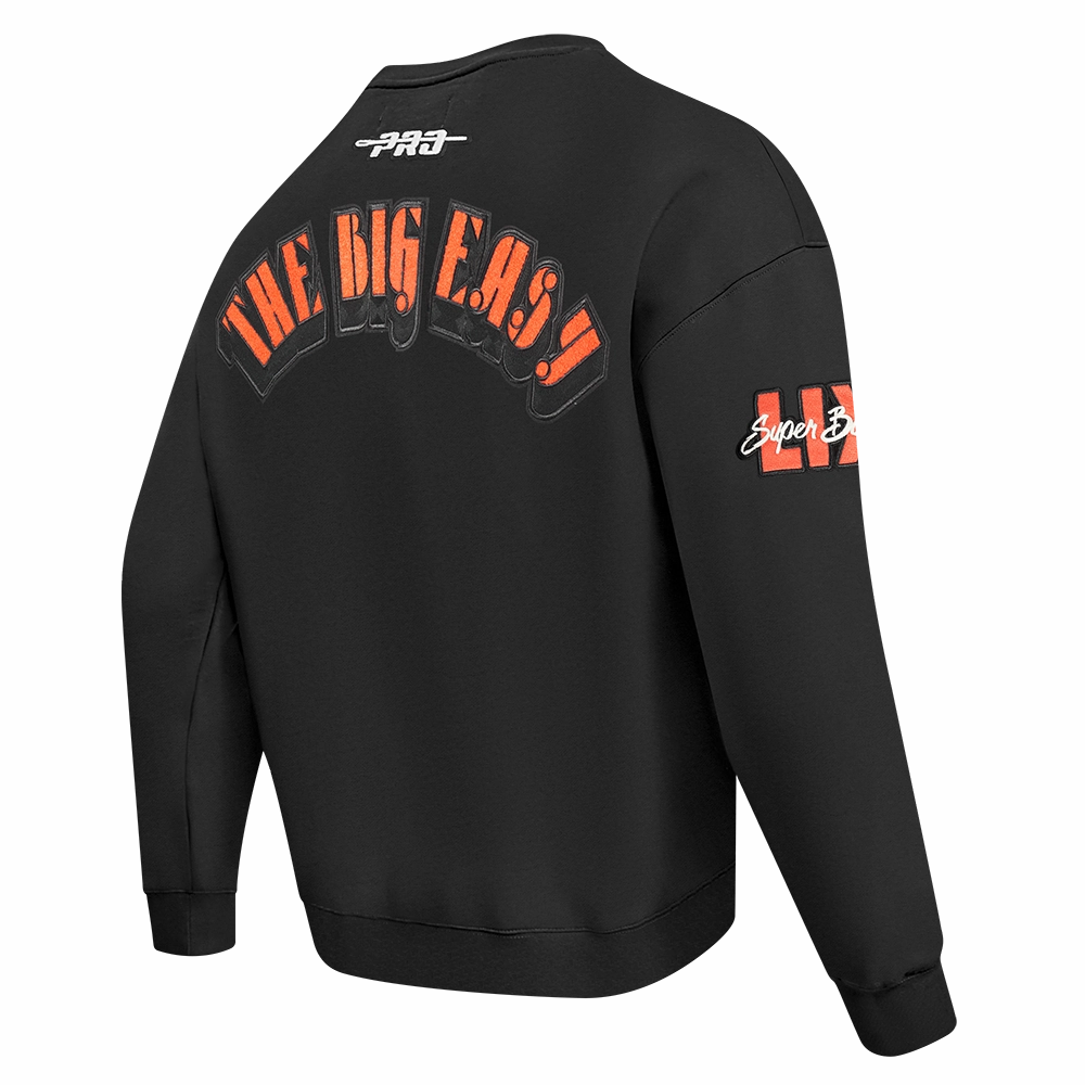 NFL SUPER BOWL 59 MEN'S NOLA DROP SHOULDER FLEECE CREWNECK (BLACK)