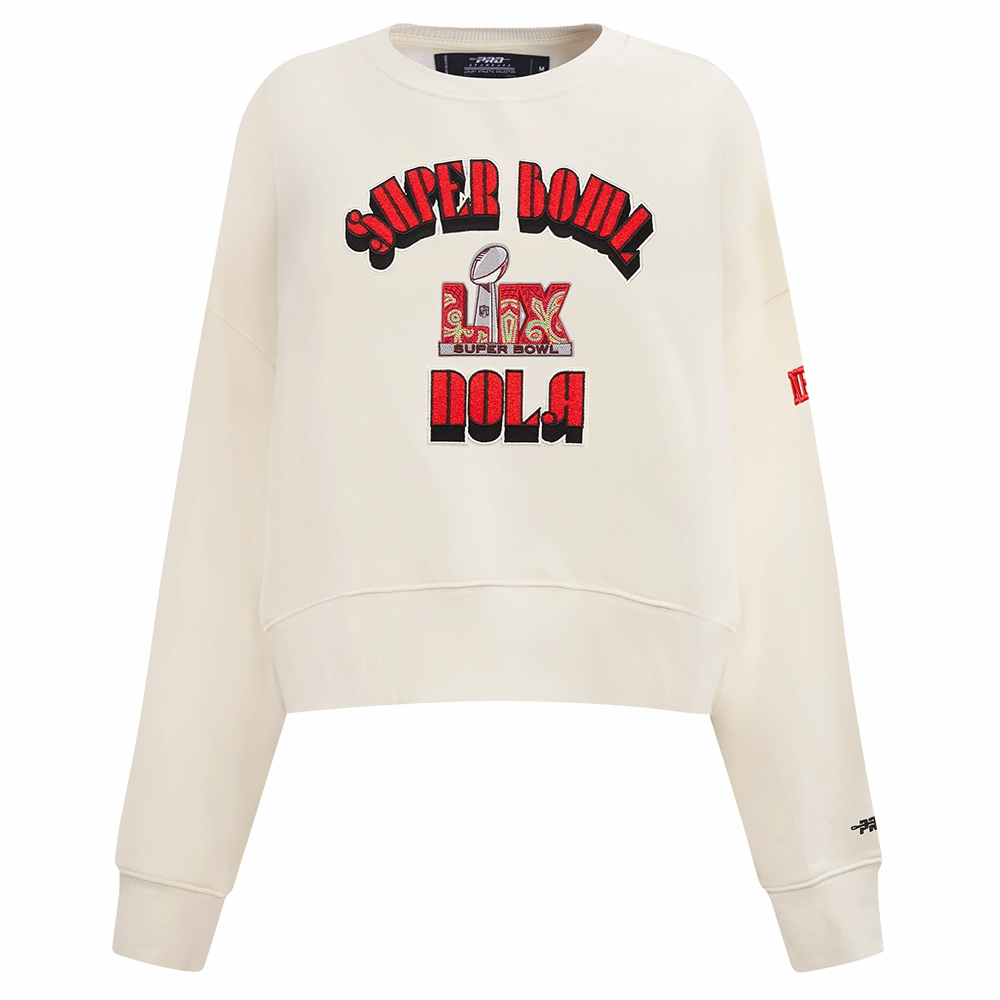 NFL SUPER BOWL 59 WOMEN'S FLEECE CREWNECK (EGGSHELL)