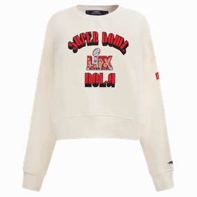 NFL SUPER BOWL 59 WOMEN'S FLEECE CREWNECK (EGGSHELL)