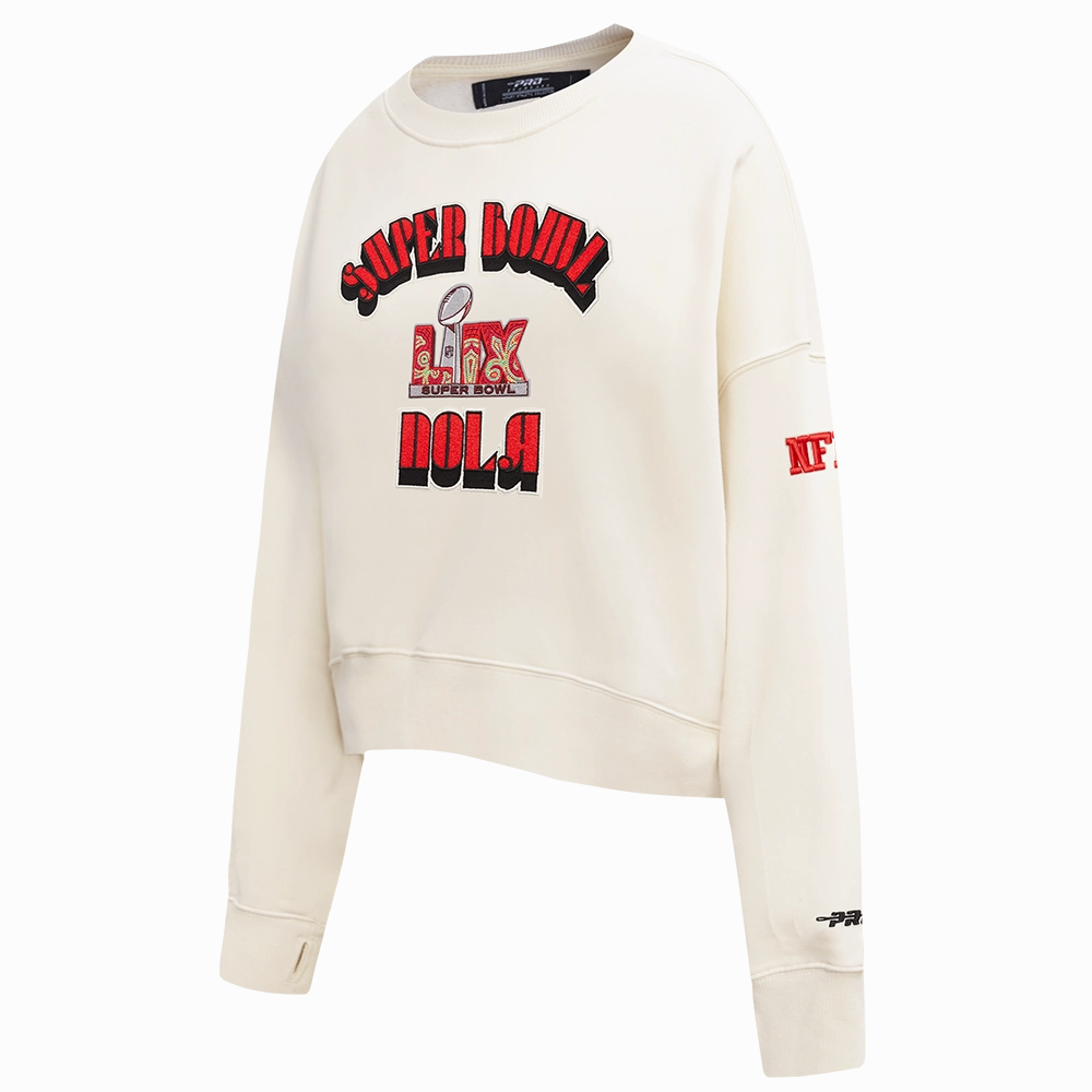NFL SUPER BOWL 59 WOMEN'S FLEECE CREWNECK (EGGSHELL)
