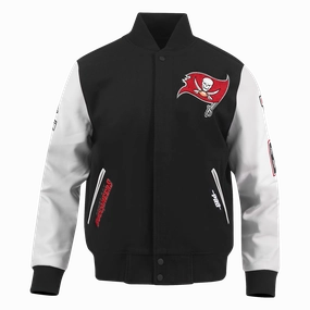 NFL TAMPA BAY BUCCANEERS CLASSIC MEN'S WOOL VARSITY JACKET (BLACK/WHITE)