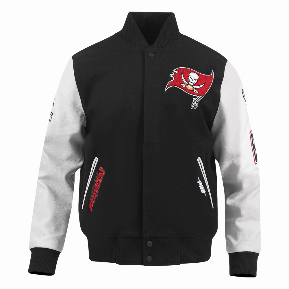 NFL TAMPA BAY BUCCANEERS CLASSIC MEN'S WOOL VARSITY JACKET (BLACK/WHITE)