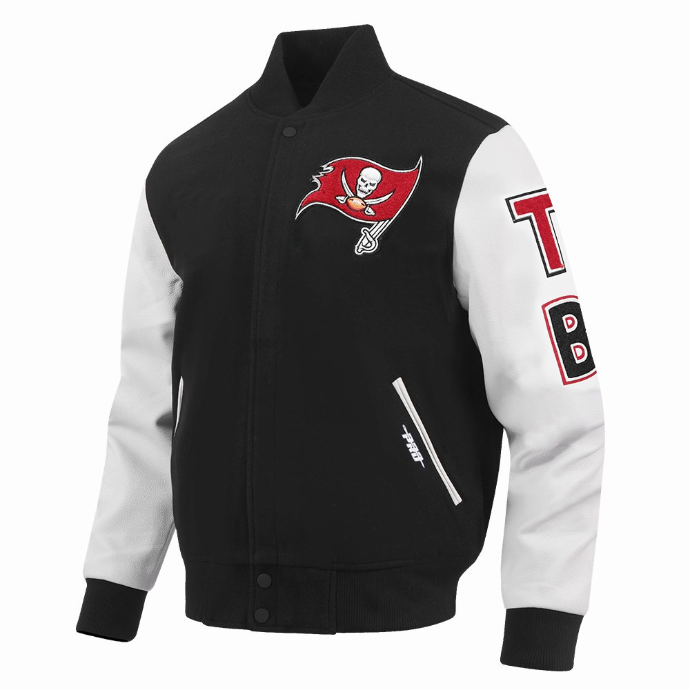 NFL TAMPA BAY BUCCANEERS CLASSIC MEN'S WOOL VARSITY JACKET (BLACK/WHITE)