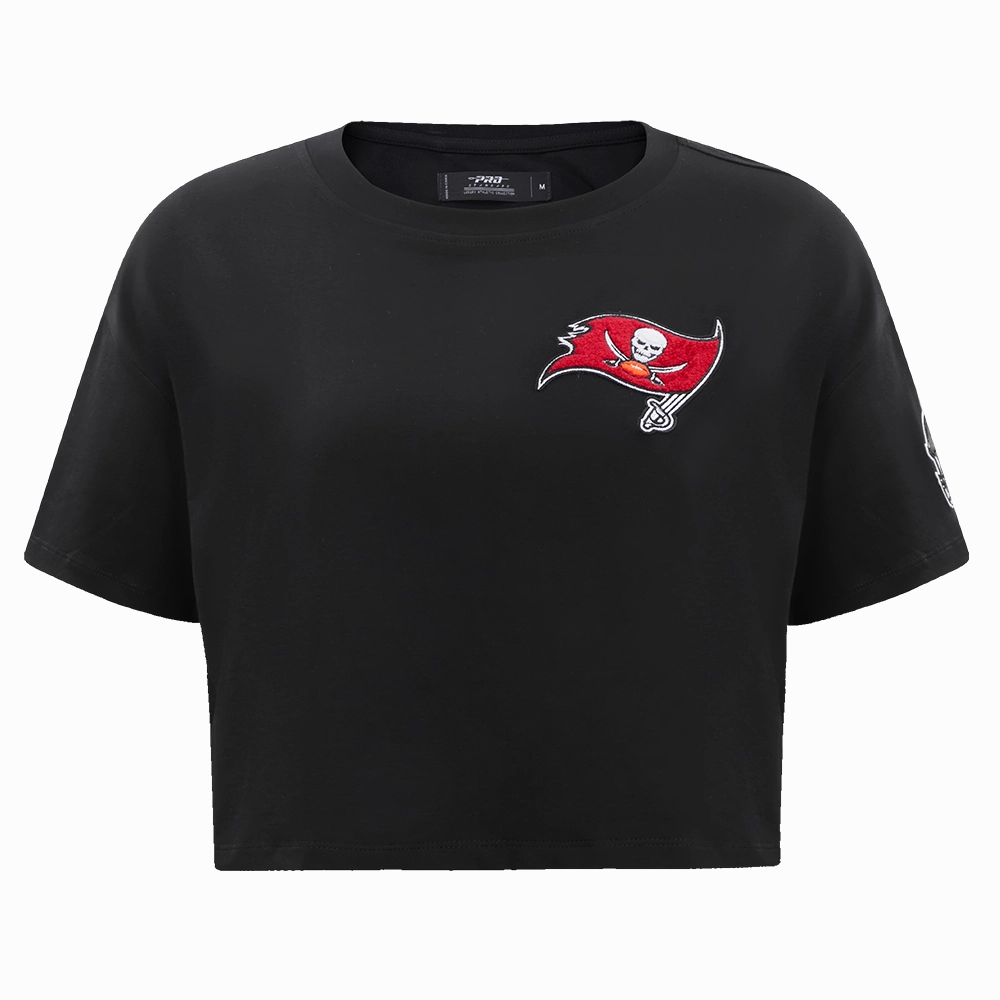 NFL TAMPA BAY BUCCANEERS CLASSIC WOMEN'S SINGLE JERSEY BOXY TEE (BLACK)