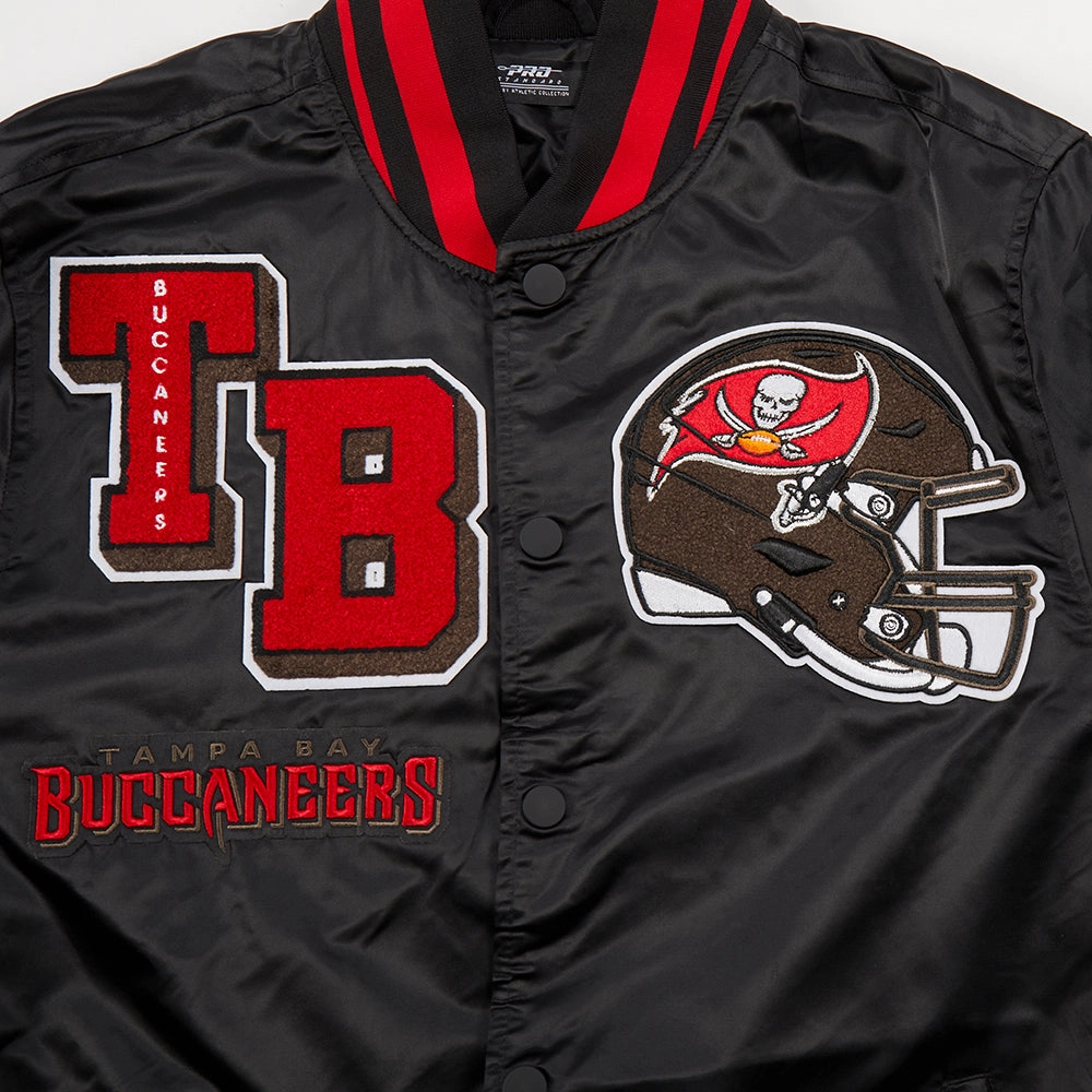 NFL TAMPA BAY BUCCANEERS MASHUP MEN'S RIB SATIN JACKET (BLACK/RED/BLACK)