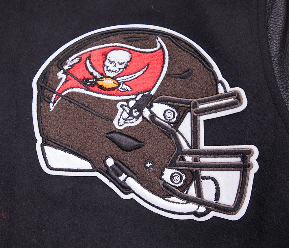 NFL TAMPA BAY BUCCANEERS MASHUP MEN'S RIB WOOL VARSITY JACKET (BLACK)