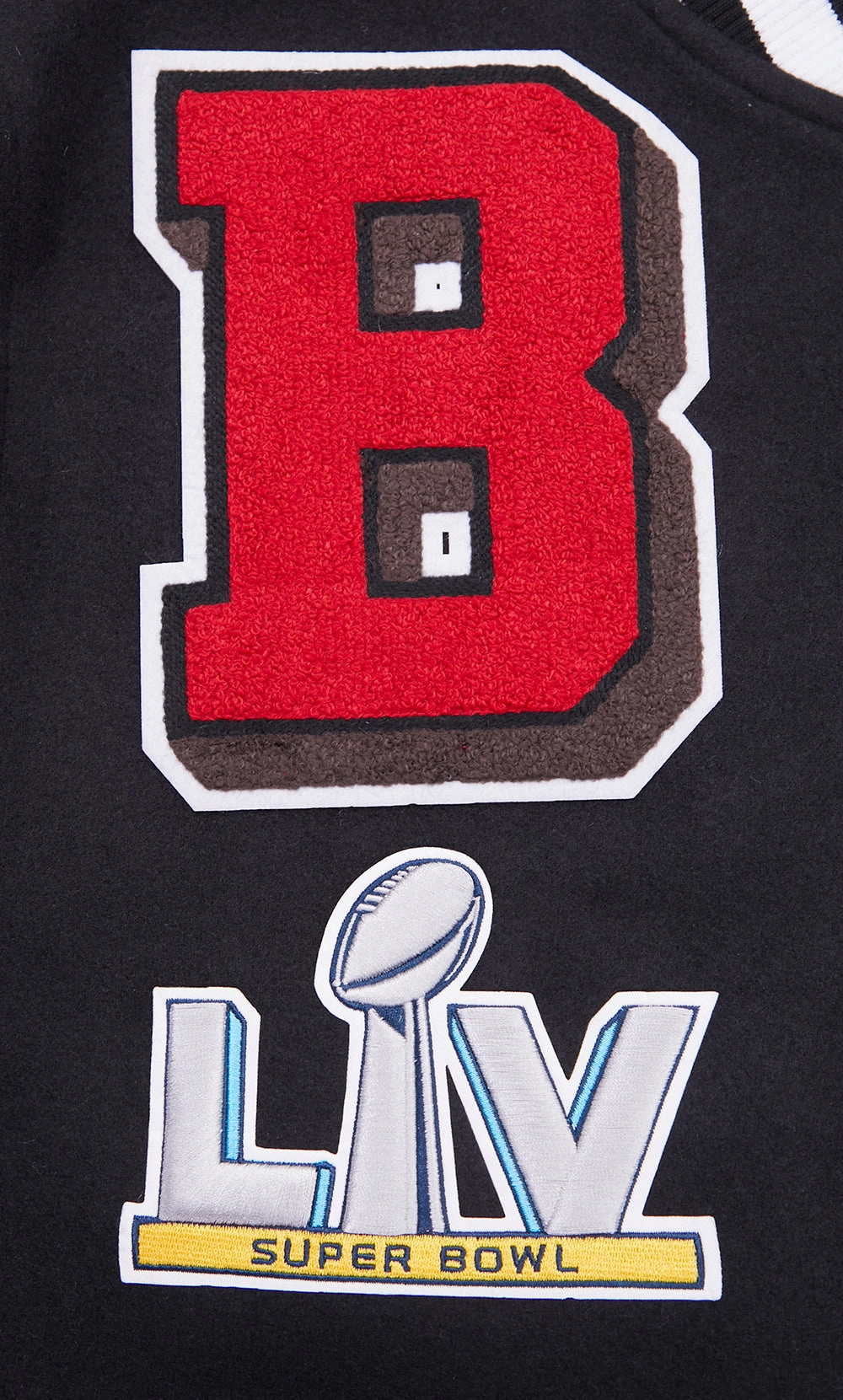 NFL TAMPA BAY BUCCANEERS MASHUP MEN'S RIB WOOL VARSITY JACKET (BLACK)