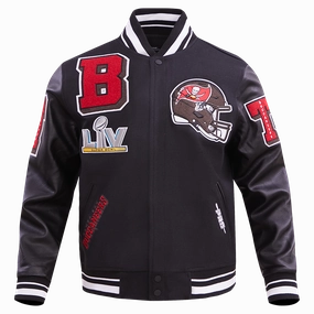NFL TAMPA BAY BUCCANEERS MASHUP MEN'S RIB WOOL VARSITY JACKET (BLACK)