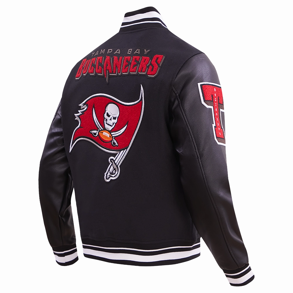 NFL TAMPA BAY BUCCANEERS MASHUP MEN'S RIB WOOL VARSITY JACKET (BLACK)