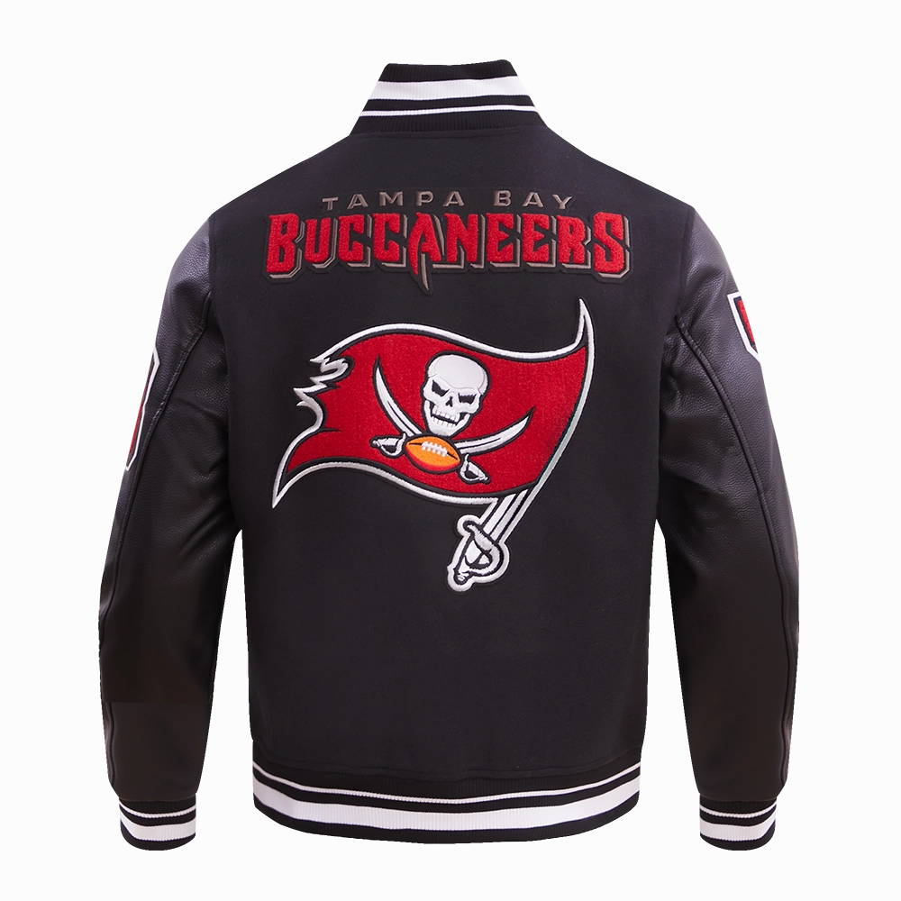 NFL TAMPA BAY BUCCANEERS MASHUP MEN'S RIB WOOL VARSITY JACKET (BLACK)