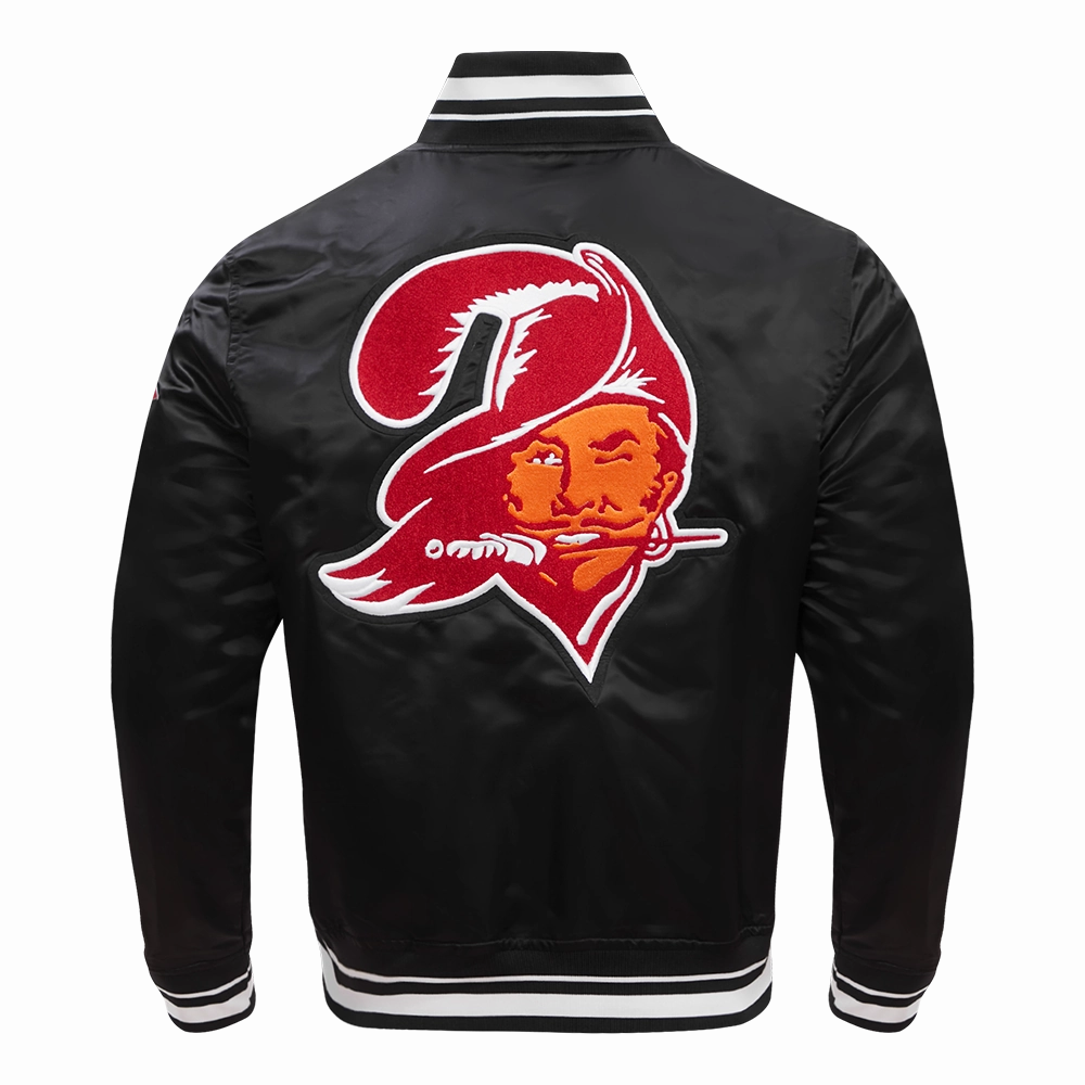 NFL TAMPA BAY BUCCANEERS RETRO CLASSIC MEN'S RIB SATIN JACKET (BLACK)