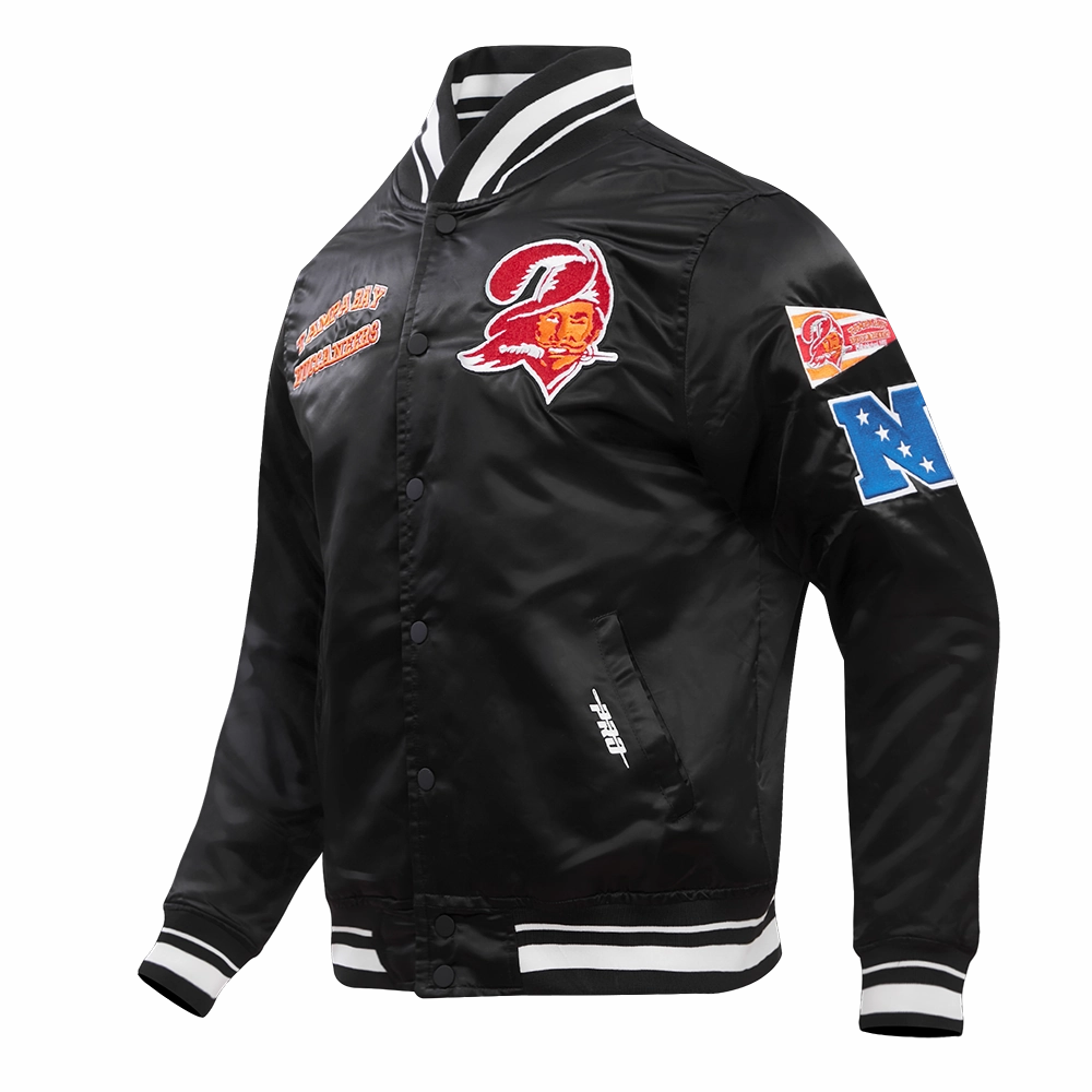 NFL TAMPA BAY BUCCANEERS RETRO CLASSIC MEN'S RIB SATIN JACKET (BLACK)