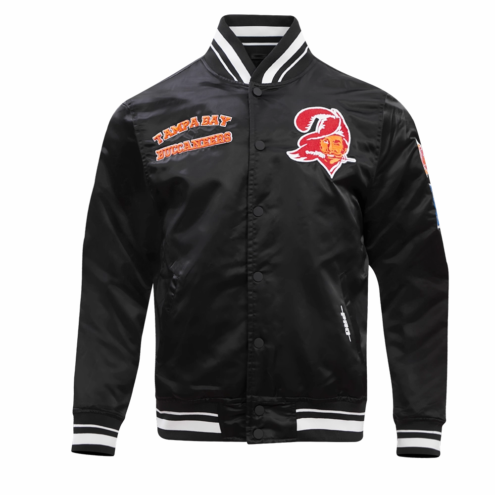 NFL TAMPA BAY BUCCANEERS RETRO CLASSIC MEN'S RIB SATIN JACKET (BLACK)