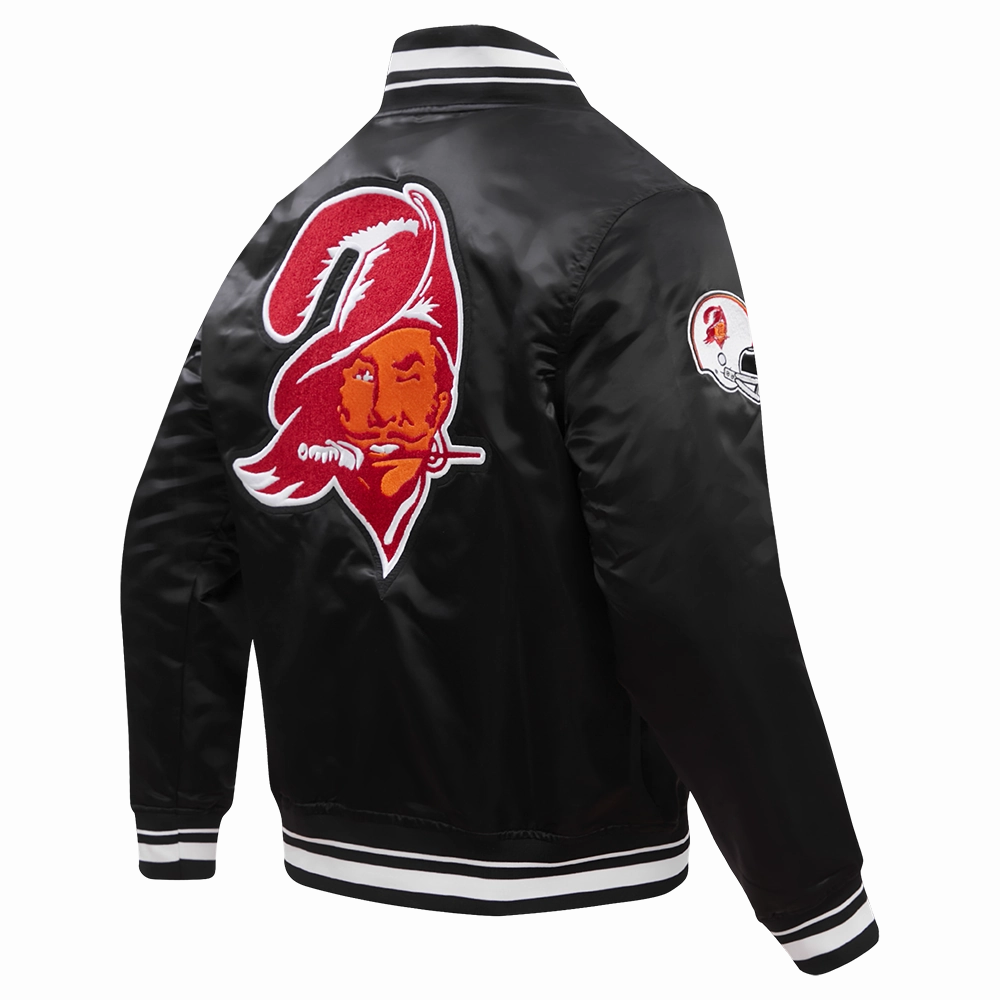 NFL TAMPA BAY BUCCANEERS RETRO CLASSIC MEN'S RIB SATIN JACKET (BLACK)
