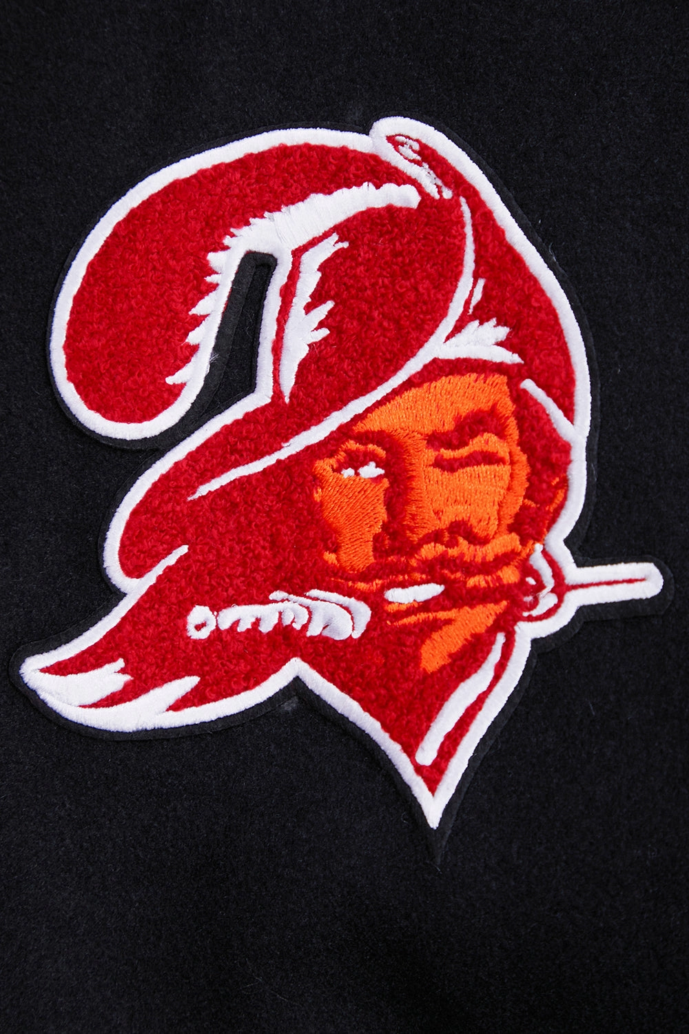 NFL TAMPA BAY BUCCANEERS RETRO CLASSIC MEN'S RIB WOOL VARSITY JACKET (BLACK)