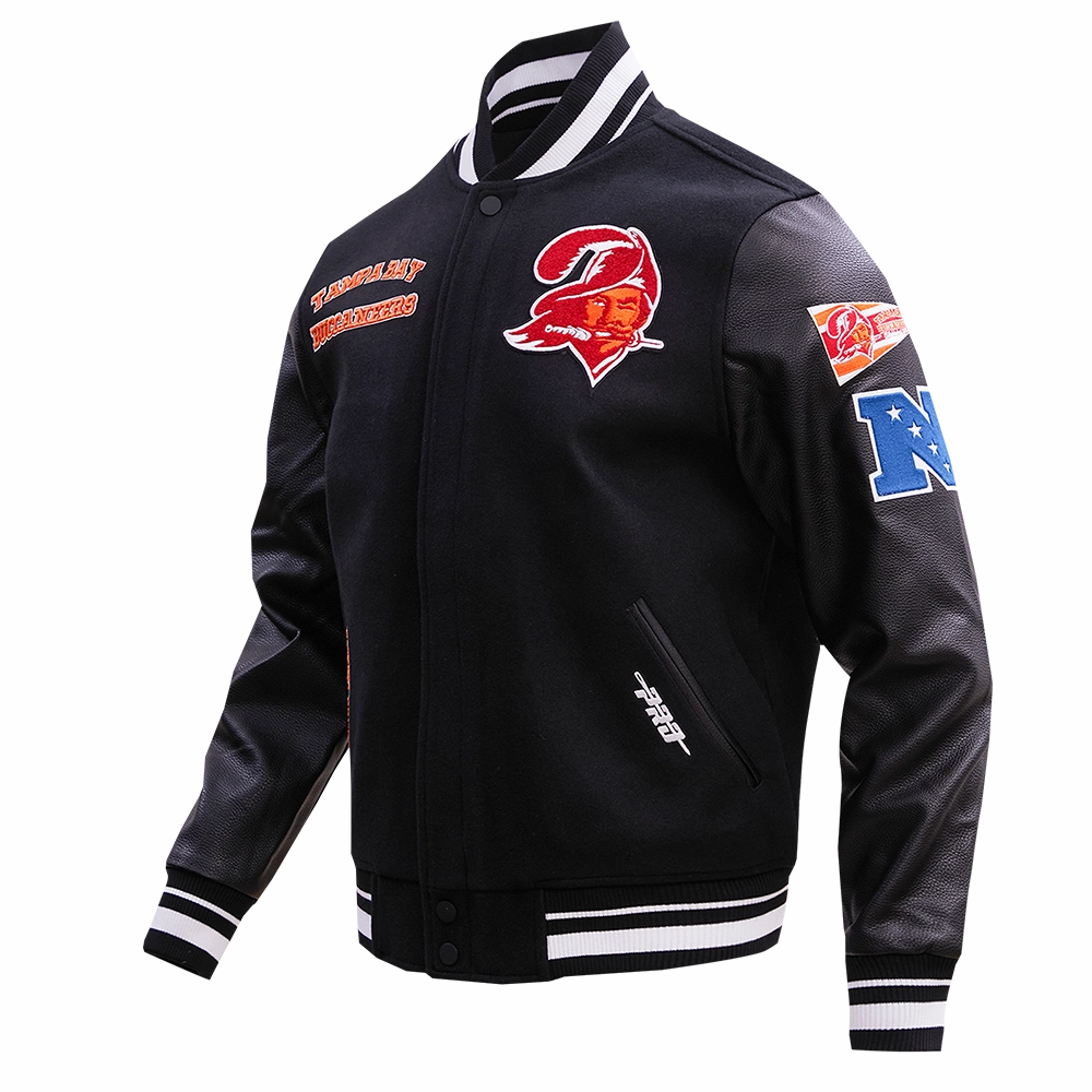 NFL TAMPA BAY BUCCANEERS RETRO CLASSIC MEN'S RIB WOOL VARSITY JACKET (BLACK)
