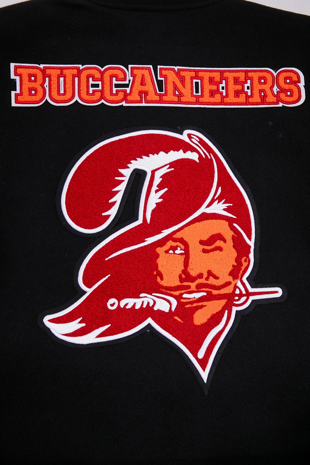 NFL TAMPA BAY BUCCANEERS RETRO CLASSIC MEN'S RIB WOOL VARSITY JACKET (BLACK)