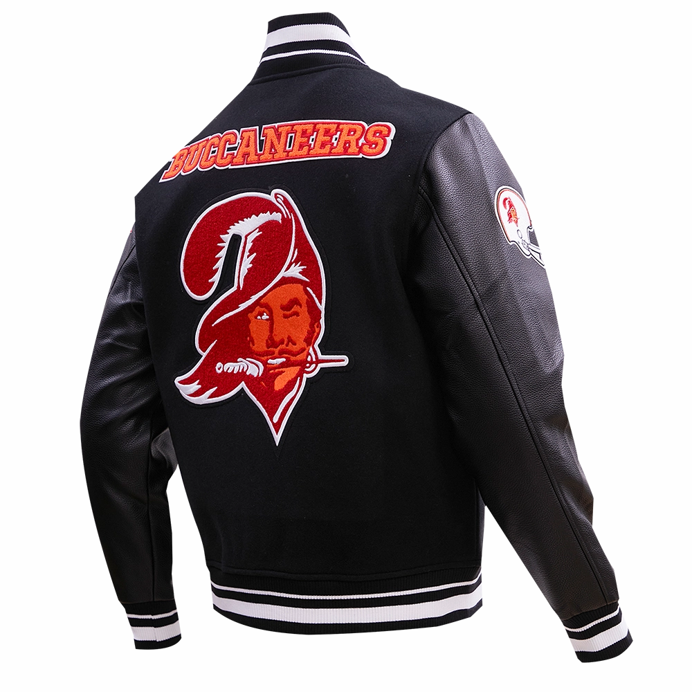 NFL TAMPA BAY BUCCANEERS RETRO CLASSIC MEN'S RIB WOOL VARSITY JACKET (BLACK)