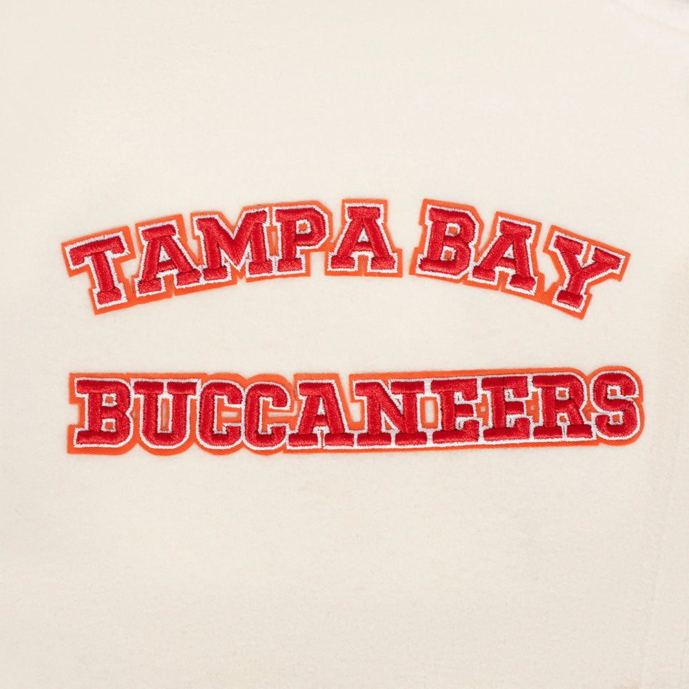 NFL TAMPA BAY BUCCANEERS RETRO CLASSIC MEN'S RIB WOOL VARSITY JACKET (EGGSHELL/ BLACK)