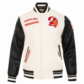 NFL TAMPA BAY BUCCANEERS RETRO CLASSIC MEN'S RIB WOOL VARSITY JACKET (EGGSHELL/ BLACK)