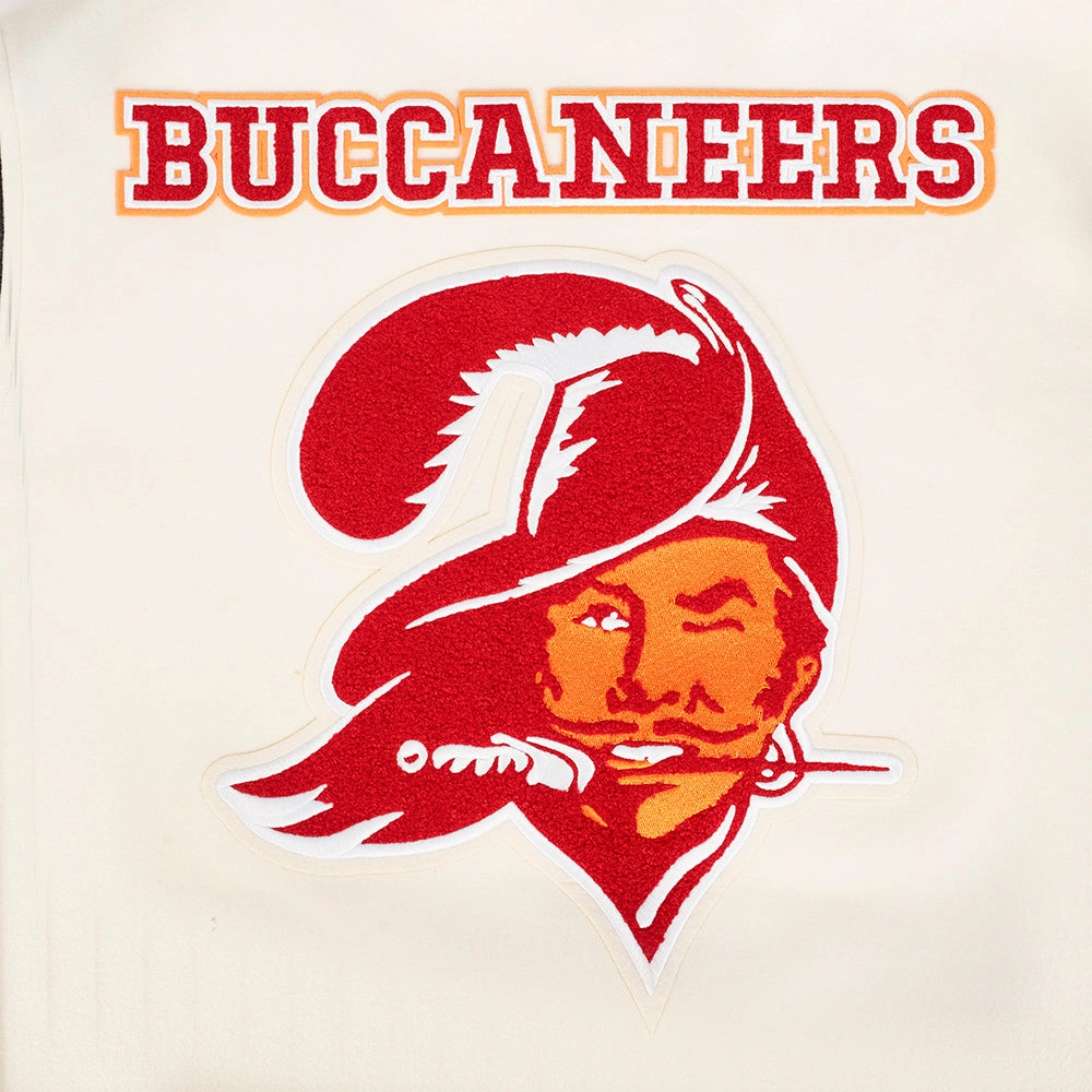 NFL TAMPA BAY BUCCANEERS RETRO CLASSIC MEN'S RIB WOOL VARSITY JACKET (EGGSHELL/ BLACK)