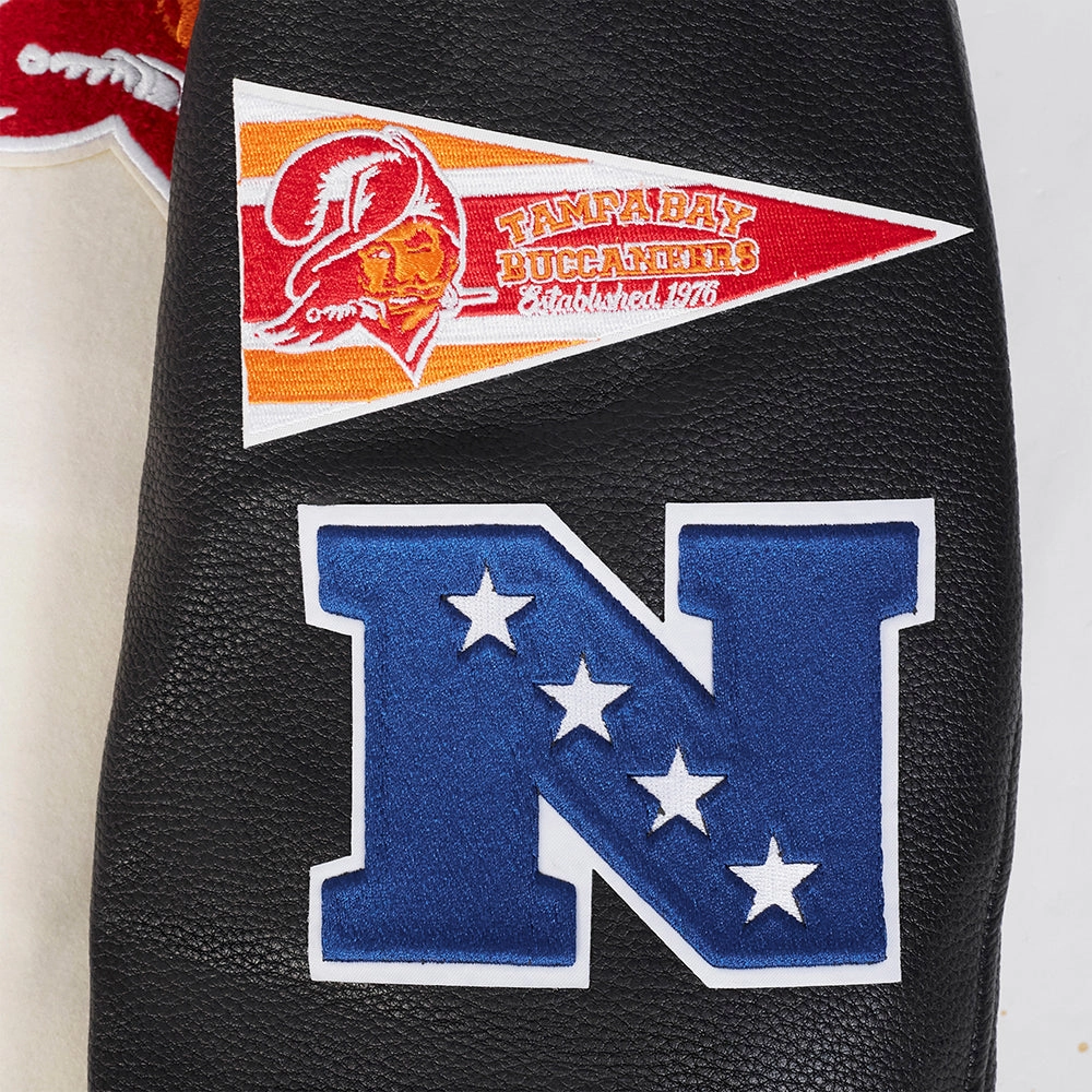 NFL TAMPA BAY BUCCANEERS RETRO CLASSIC MEN'S RIB WOOL VARSITY JACKET (EGGSHELL/ BLACK)