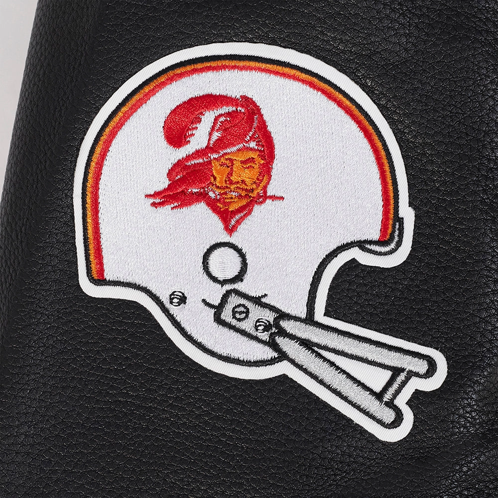 NFL TAMPA BAY BUCCANEERS RETRO CLASSIC MEN'S RIB WOOL VARSITY JACKET (EGGSHELL/ BLACK)