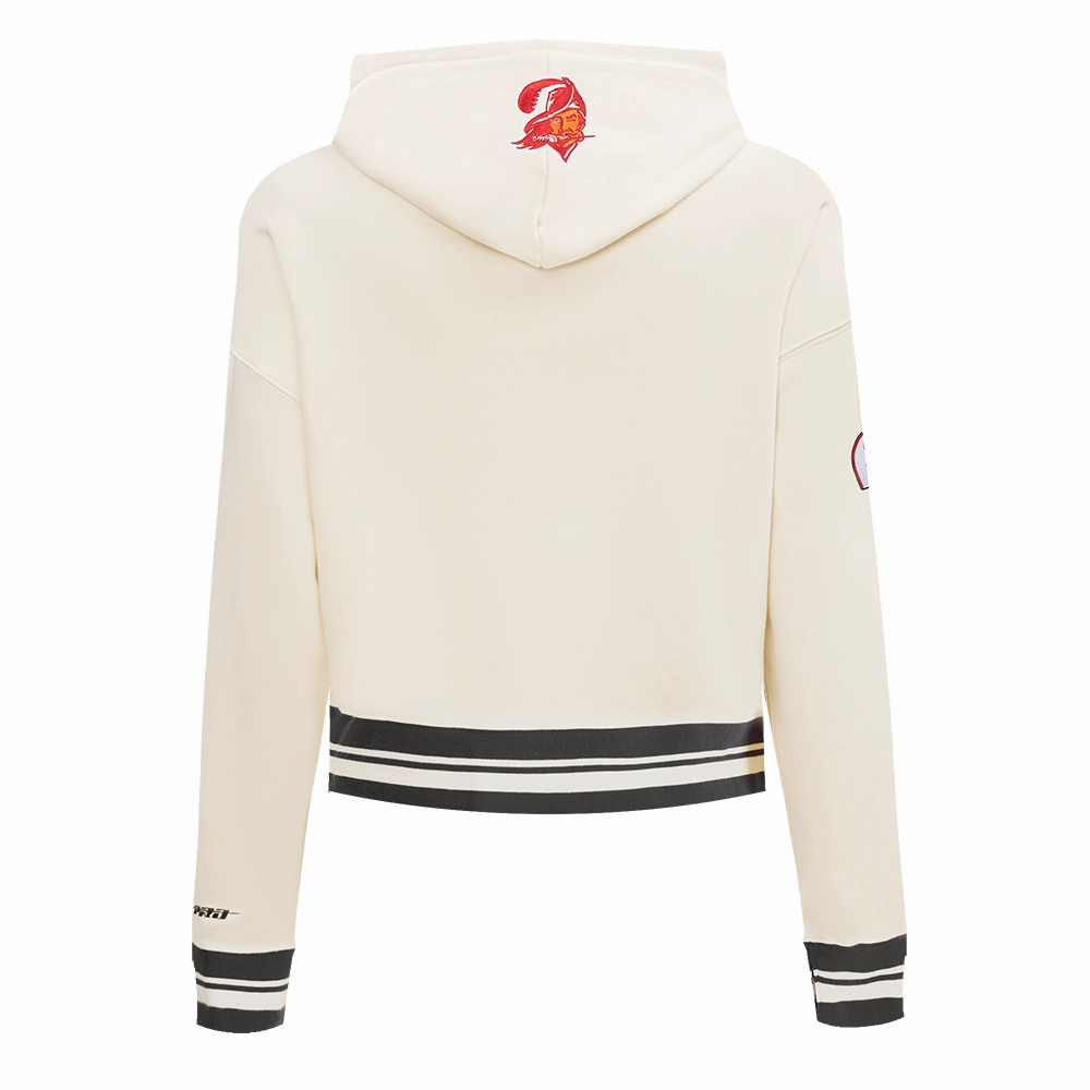 NFL TAMPA BAY BUCCANEERS RETRO CLASSIC WOMEN'S CROPPED PO HOODIE (EGGSHELL/BLACK)